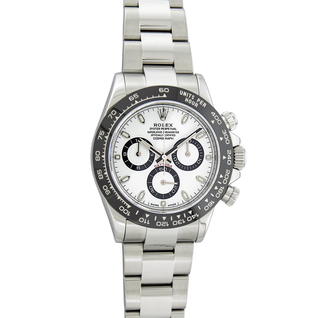 Rolex Mens Stainless Steel White Dial Panda Ceramic Daytona 40MM With Rolex Box