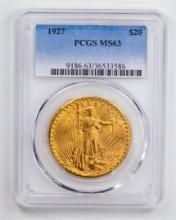 1927 $20 Double Eagle Gold Coin PCGS MS63