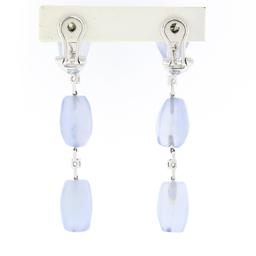 Antonini 18K White Gold Chalcedony Bead Round Diamond Long Drop Dangle Earrings