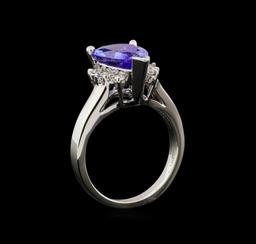 3.62 ctw Tanzanite and Diamond Ring - 14KT White Gold