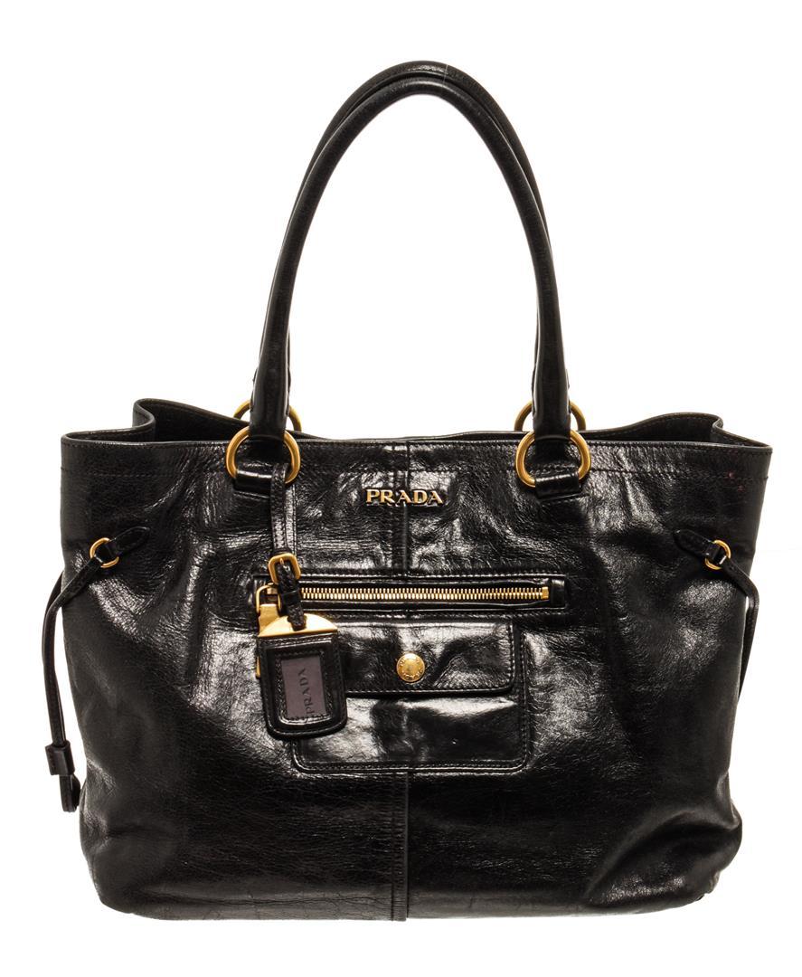 Prada Black Leather Tote Bag