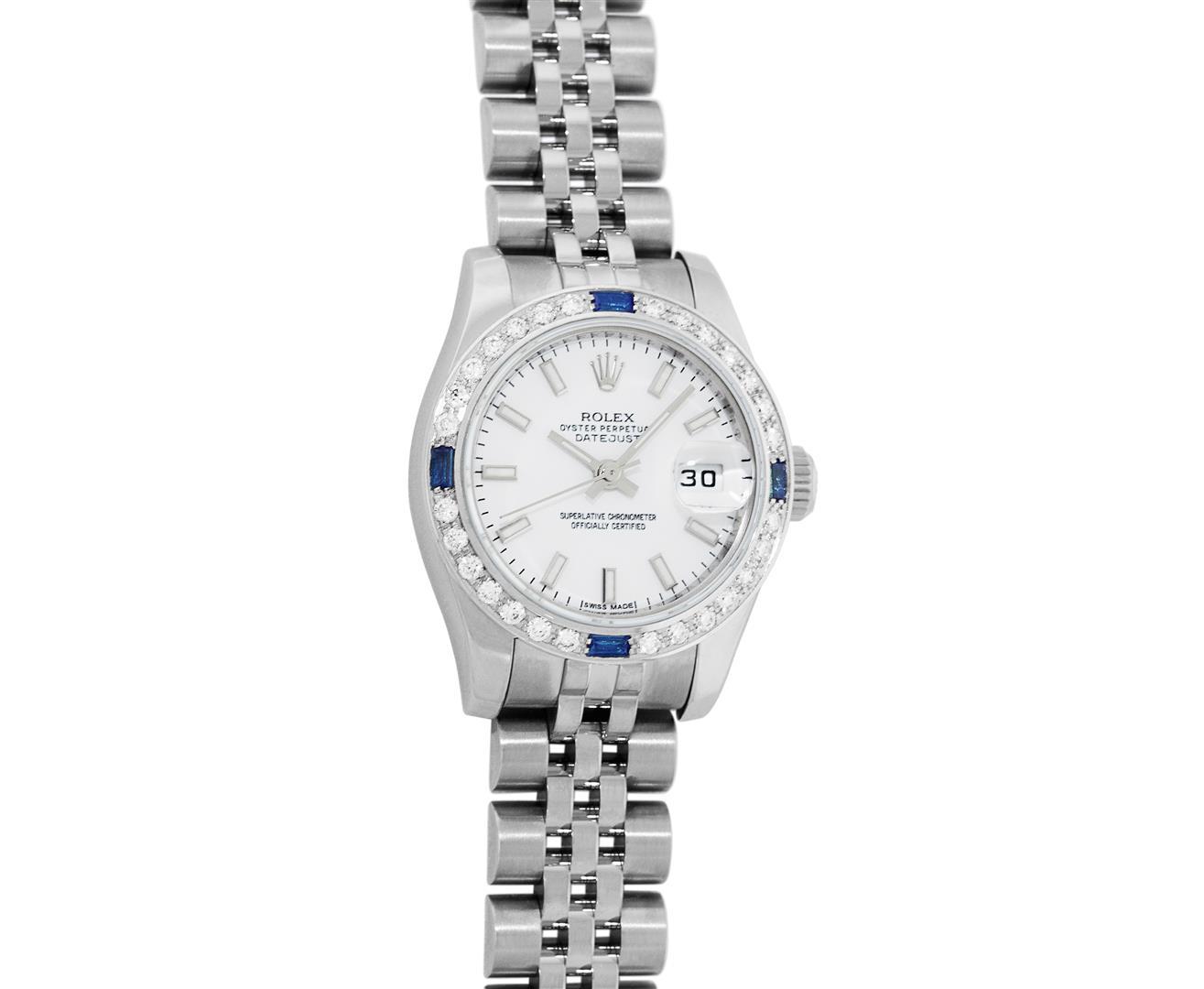 Rolex Ladies New Style Sapphire Quickset White Index White Gold Sapphire Diamond