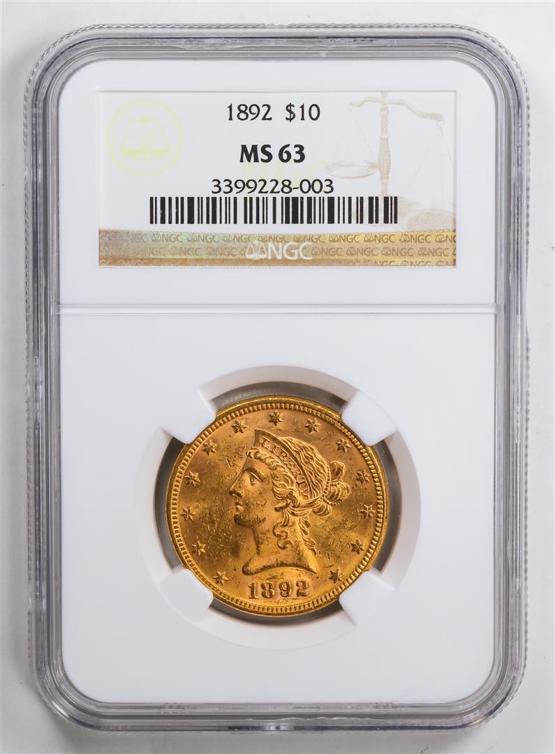 1892 $10 Eagle Gold Coin NGC MS63