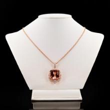 26.74 ctw Morganite and 0.75 ctw Diamond 14K Rose Gold Pendant