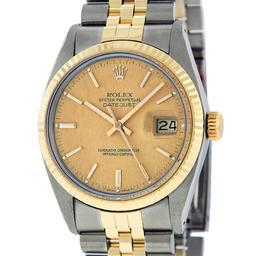 Rolex Mens Quickset 14K Yellow Gold And Stainless Steel Champagne Index Datejust