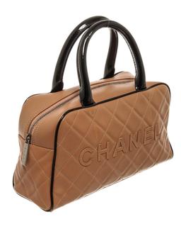 Chanel Brown Black Quilted Caviar Mini Boston Bowler Bag