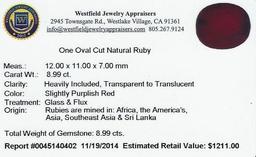 8.99 ctw Oval Cut Natural Ruby