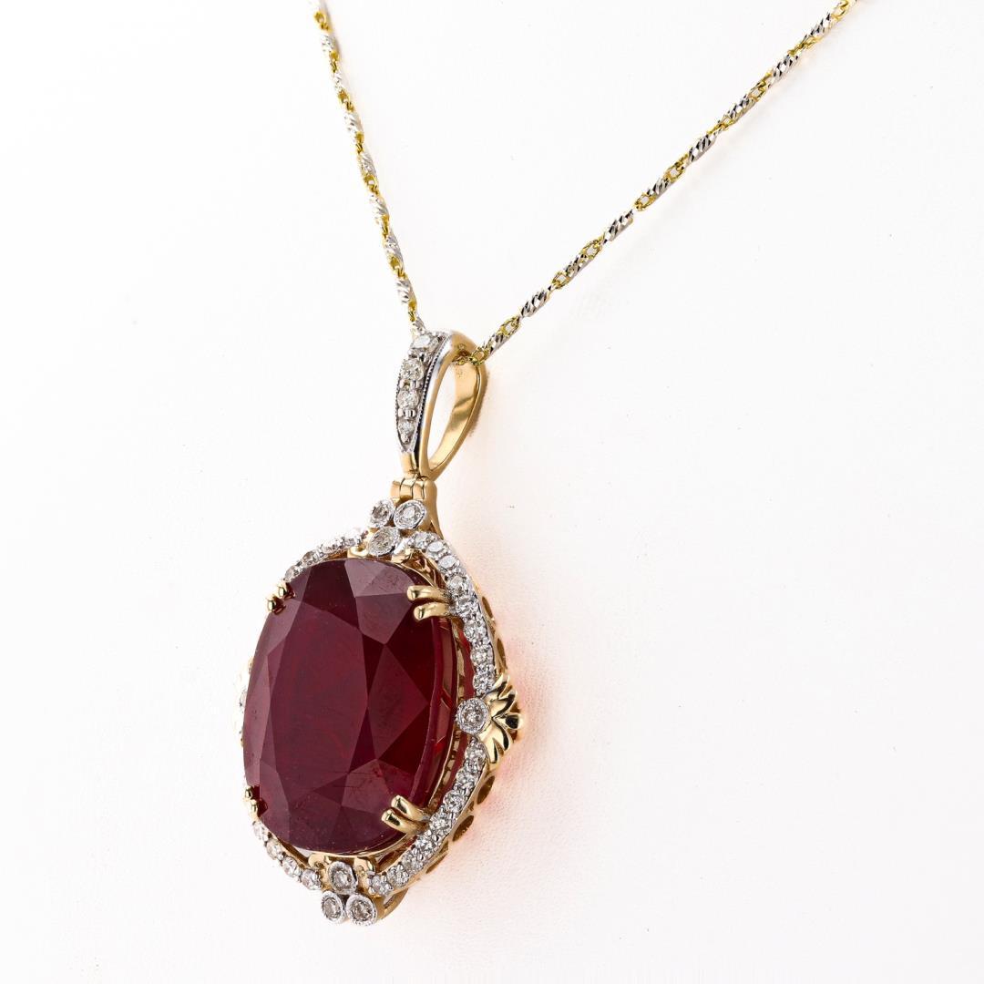 29.59 ctw Ruby and 0.69 ctw Diamond 14K Yellow Gold Pendant