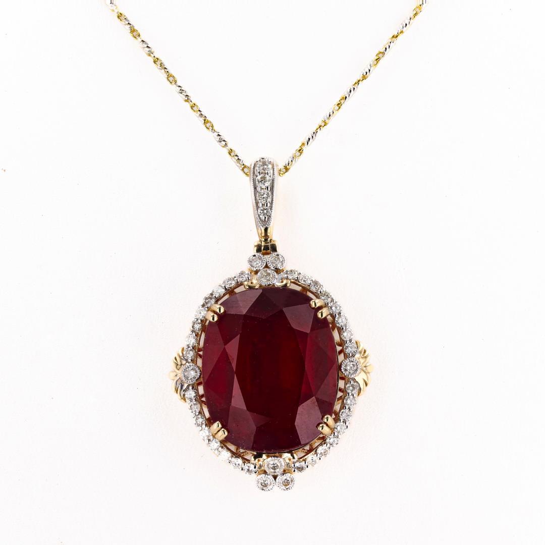 29.59 ctw Ruby and 0.69 ctw Diamond 14K Yellow Gold Pendant