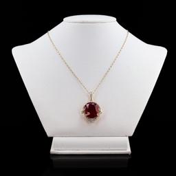 29.59 ctw Ruby and 0.69 ctw Diamond 14K Yellow Gold Pendant