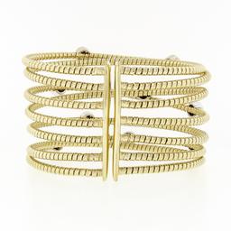 18k Solid Gold 1.52in. Wide Cable Crossover Pave Diamond Cuff Flexible Bracelet