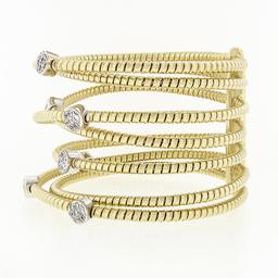 18k Solid Gold 1.52in. Wide Cable Crossover Pave Diamond Cuff Flexible Bracelet