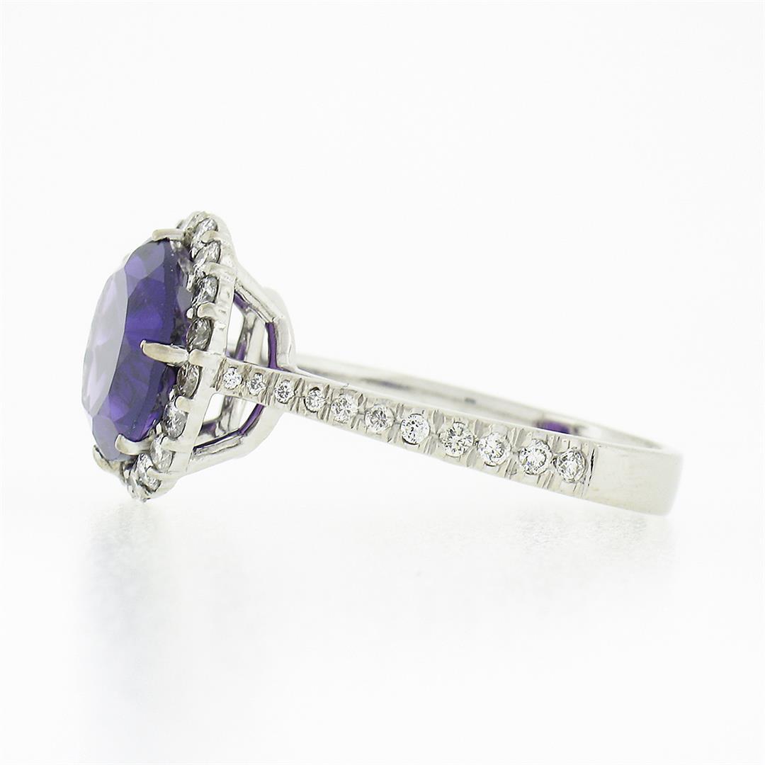 14K White Gold 4.1 ctw Royal Purple Amethyst Solitaire w/ Round Diamond Halo Rin