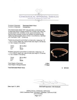 0.28 ctw Diamond Bangle Bracelet - 14KT Rose Gold