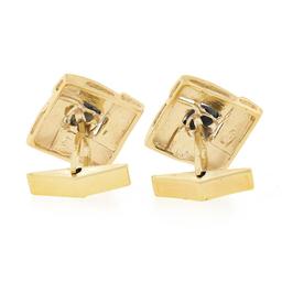 Vintage 14K Gold Brown Star Sapphire Infinity Square Florentine Finish Cufflinks