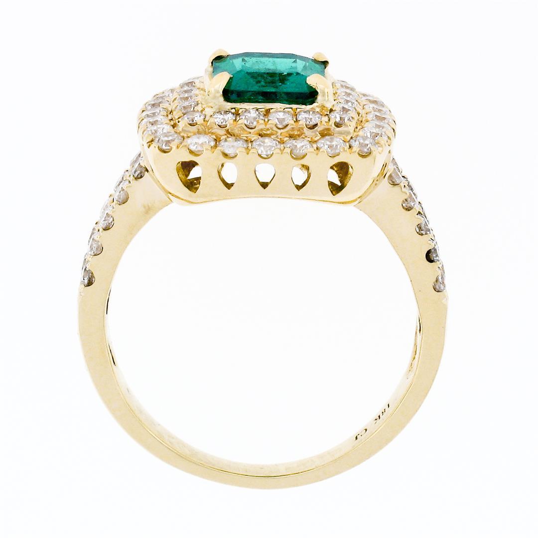 18K Gold 2.72 ctw GIA Fine Emerald & Double Halo Diamond Statement Cocktail Ring