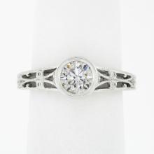 Parade 18k White Gold Bezel Set .87 ctw Diamond Solitaire Milgrain Open Work Rin