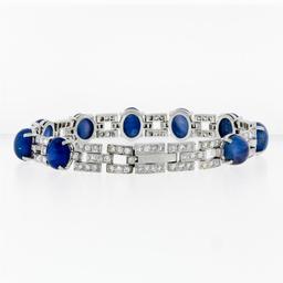 Platinum 43.57 ctw Burma No Heat Cabochon Star Sapphire & Diamond Tennis Bracele