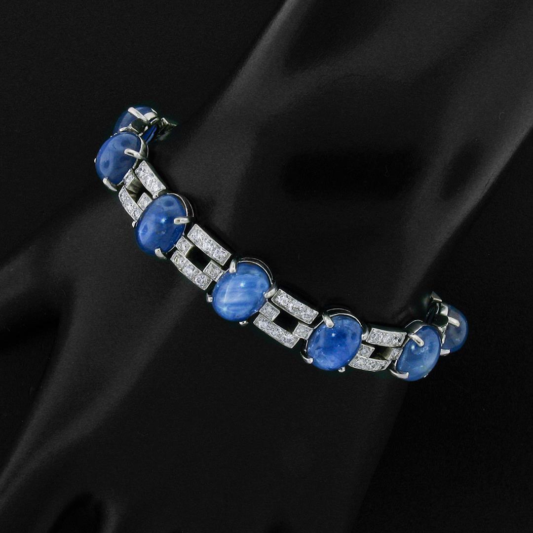 Platinum 43.57 ctw Burma No Heat Cabochon Star Sapphire & Diamond Tennis Bracele