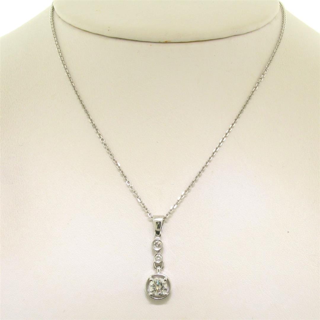 NEW 14k White Gold 16" 0.67 ctw 3 Round Brilliant Diamond Dangle Pendant Necklac