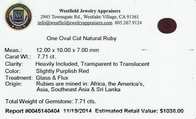 7.71 ctw Oval Cut Natural Ruby