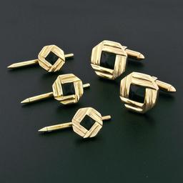 Men's 14k Gold Square Black Onyx Infinite Octagon Cuff Links & 3 Button Stud Set