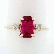 Vintage 14k Gold 2.20 ctw Emerald Pink Tourmaline Ring w/ Round Diamond Accents