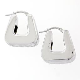 New Italian 14K White Gold Dual Finished Marquise Pattern Huggie Snap Earrings