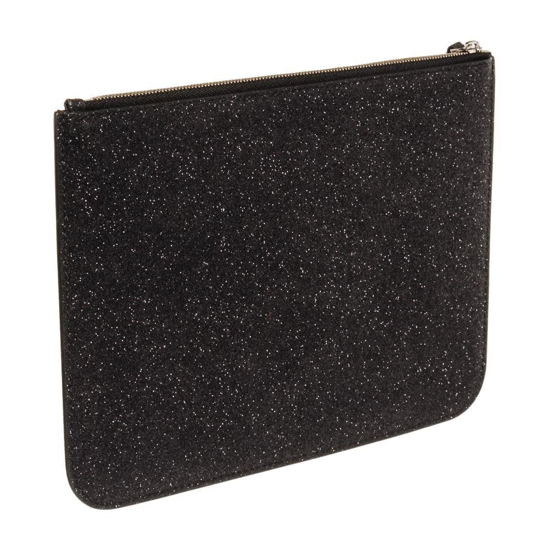 Balenciaga Black Glitter Leather Logo-Print Zipped Clutch