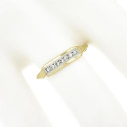 Antique 14k Yellow Gold Palladium Top .12 ctw Single Cut Diamond Channel Band Ri