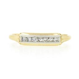 Antique 14k Yellow Gold Palladium Top .12 ctw Single Cut Diamond Channel Band Ri