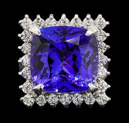 GIA Cert 17.69 ctw Tanzanite and Diamond Ring - 14KT White Gold