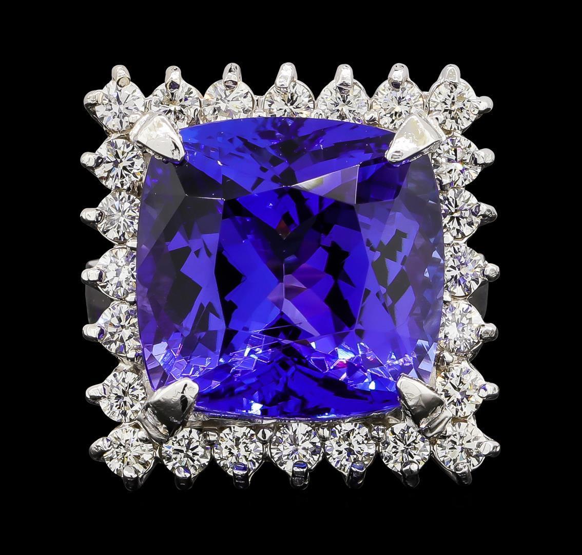 GIA Cert 17.69 ctw Tanzanite and Diamond Ring - 14KT White Gold