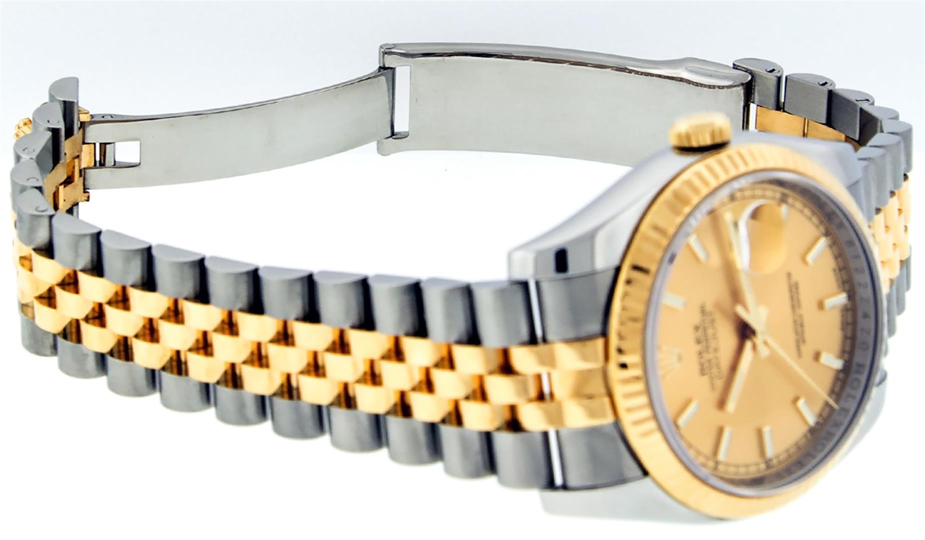 Rolex Mens 2T 18K Yellow Gold And Steel Champagne Index Datejust With Hidden Cla