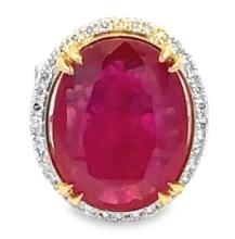 20.60 ctw Ruby and 2.60 ctw Diamond Ring - 18KT White and Yellow Gold