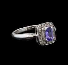 14KT White Gold 0.64 ctw Tanzanite and Diamond Ring