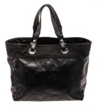 Chanel Black Quilted Coated Canvas Paris Biarritz Shoulder Bag