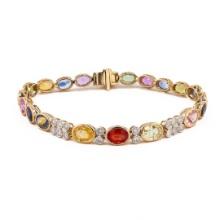 17.11 ctw Multi-Color Sapphire and 0.73 ctw Diamond 14K Yellow Gold Bracelet