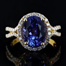 5.82 ctw Tanzanite and 0.69 ctw Diamond 18K Yellow Gold Ring