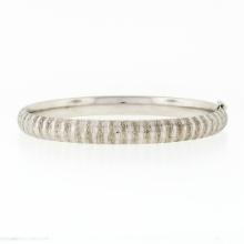 Vintage 14K White Gold Etched Textured Faceted 6.5" Open Slip On Bangle Bracelet