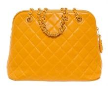 Chanel Vintage Yellow Caviarskin Leather Matelasse Chain Shoulder Bag