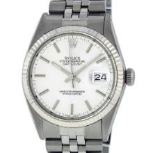 Rolex Mens Stainless Steel 36MM Silver Index White Gold Bezel Datejust Wristwatc