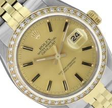 Rolex Mens 36MM 2Tone 18K Gold Diamond Bezel Datejust With Rolex Box