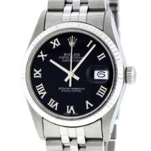 Rolex Stainless Steel Black Roman Datejust 36MM Wristwatch