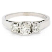 Classic 14k White Gold 0.45 ctw Three Stone F VS2 Round Diamond Engagement Ring