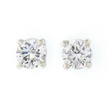 NEW 14k White Gold .30 ctw Round Brilliant Prong Set Diamond Classic Stud Earrin