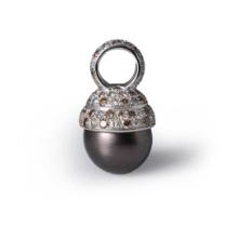 18K White Gold, Large Black South Sea Pearl & Multicolor Diamond Pendant