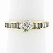 14k Gold 1.41 ctw Round Diamond Solitaire Channel Baguette Promise Engagement Ri