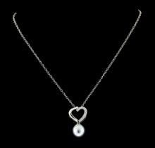 Pearl and Diamond Pendant With Chain - 14KT White Gold