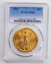 1927 $20 Double Eagle Gold Coin PCGS MS63